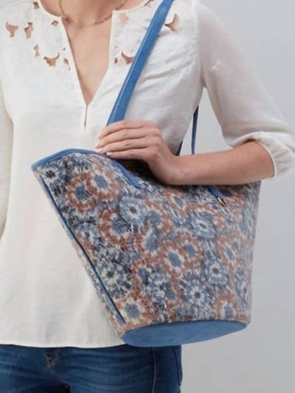 HOBO Blue Burst Ellison Testured Leather Tote Bag Purse